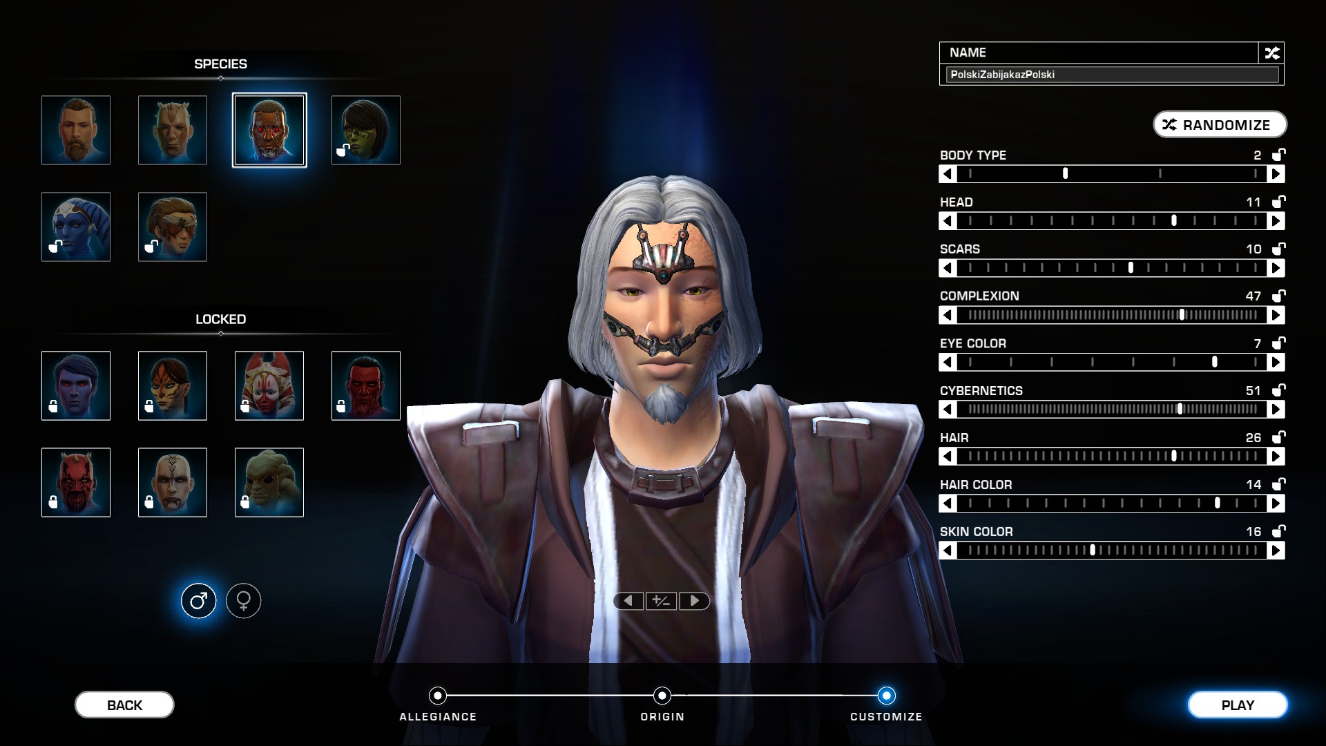 Star Wars The Old Republic wydłużył imiona postaci