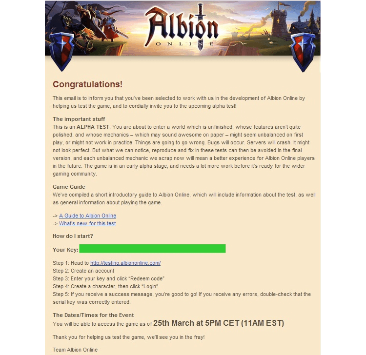 Sprawdźcie swojego email'a. Albion Online wysłał właśnie zaproszenia do testów