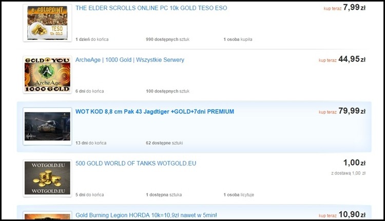 Czy kiedykolwiek kupowaliście "gotowy" gold lub przedmioty z Allegro? 