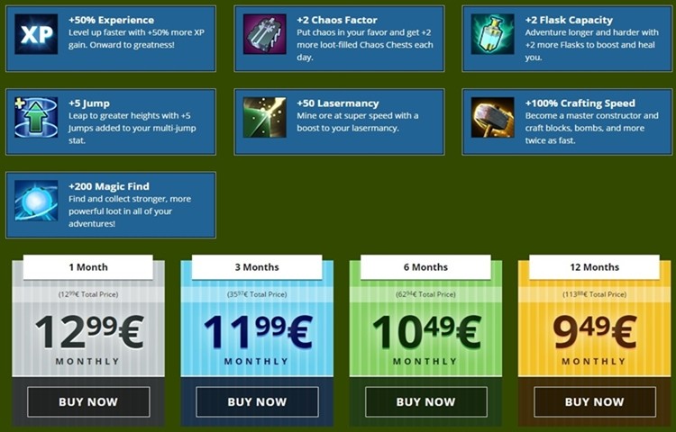 Trove to gra Free2Play? Teoretycznie, bo istnieje również miesięczny abonament, który daje sporo bonusów