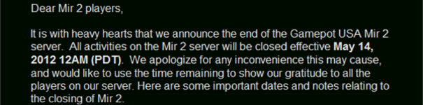Legend of Mir 2 kończy swój żywot - zamknięcie serwerów