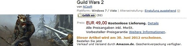 Sklep Amazon.de: Guld Wars 2 wystartuje 30 czerwca! Pre-Order w cenie 220 zł.