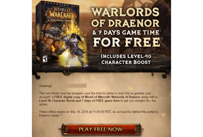 Kto z was dostał emaila z darmowym Warlords of Draenor i 90 lvl boostem?