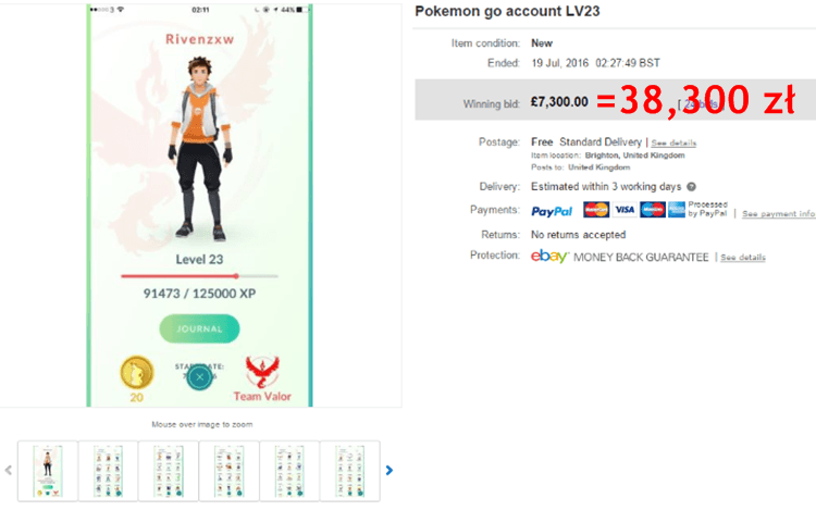 Co można kupić za 38 tysięcy złotych? Np. konto do Pokemon Go