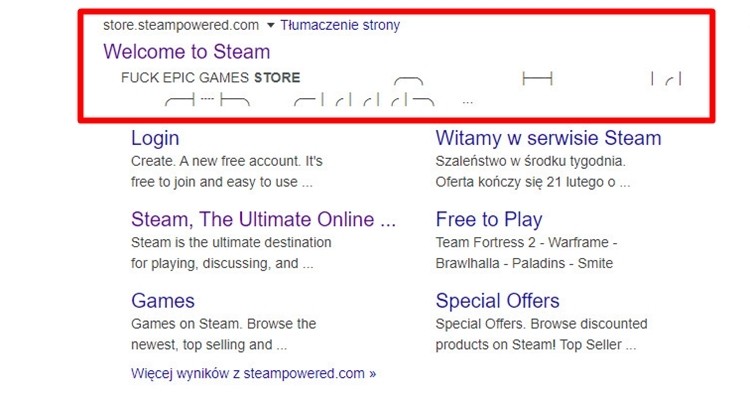 Steam obraża Epic Games Store. Wulgarny wpis w Google!