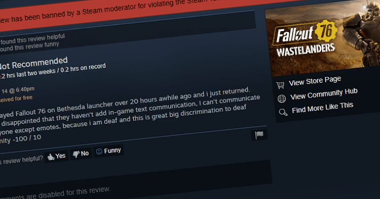 Ze Steama znikają negatywne recenzje Fallout 76, a ludzie są banowani
